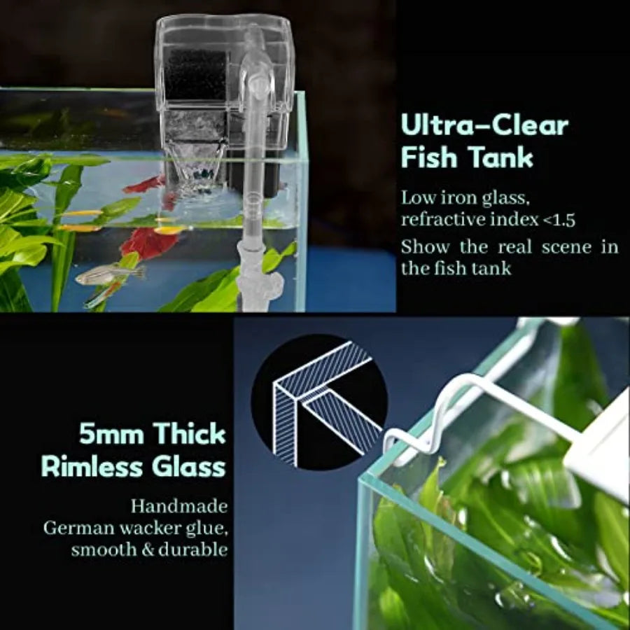 Rimless Glass Aquarium Starter Kit 3 Gallon Ultra Clear Low Iron Glass Fish Tank Set For Small Betta Fish