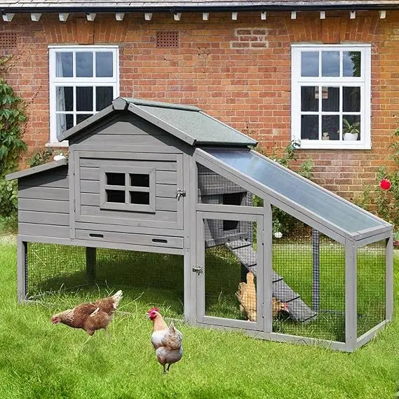 Mobile Wooden Chicken Coop with Run and Nesting Box Movable Poultry Cage for Outdoor Use
