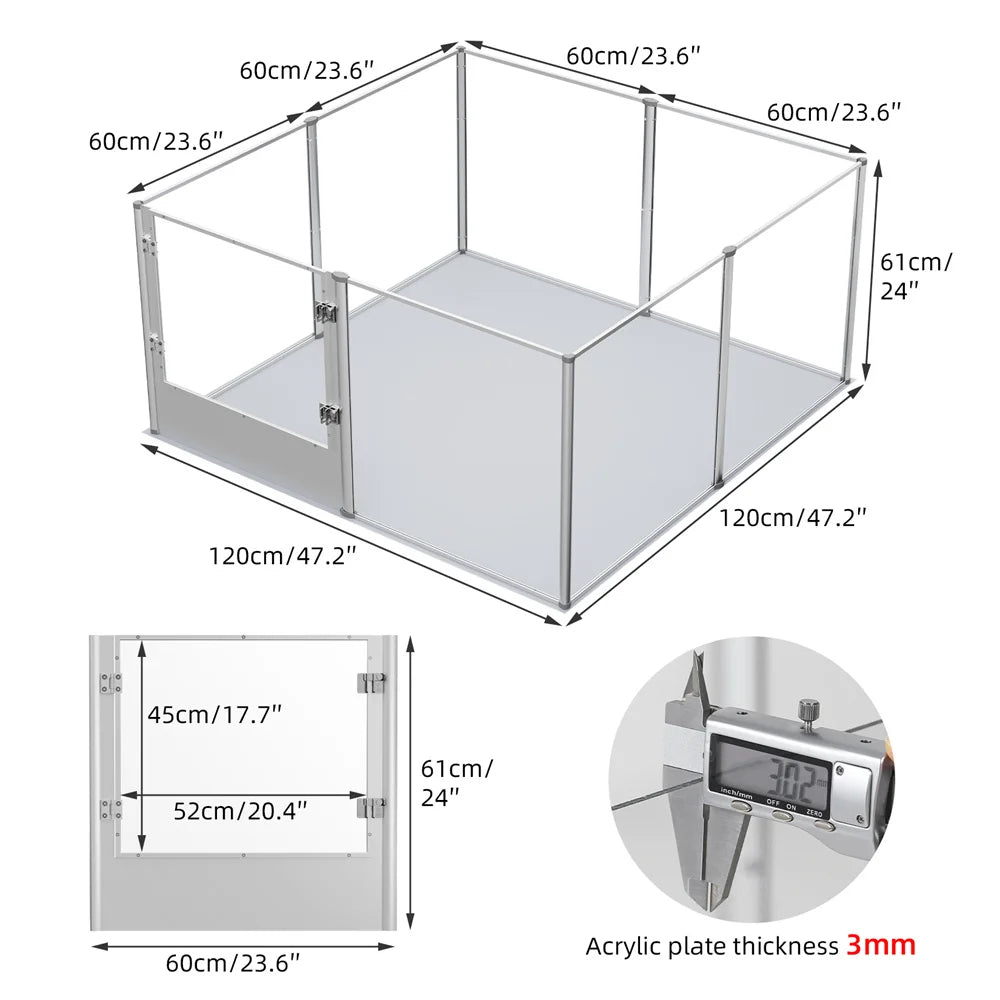 Extra Large Dog Playpen Acrylic Enclosure Pet Animal Fence Cage Whelping Box with Waterproof Fertility Pad