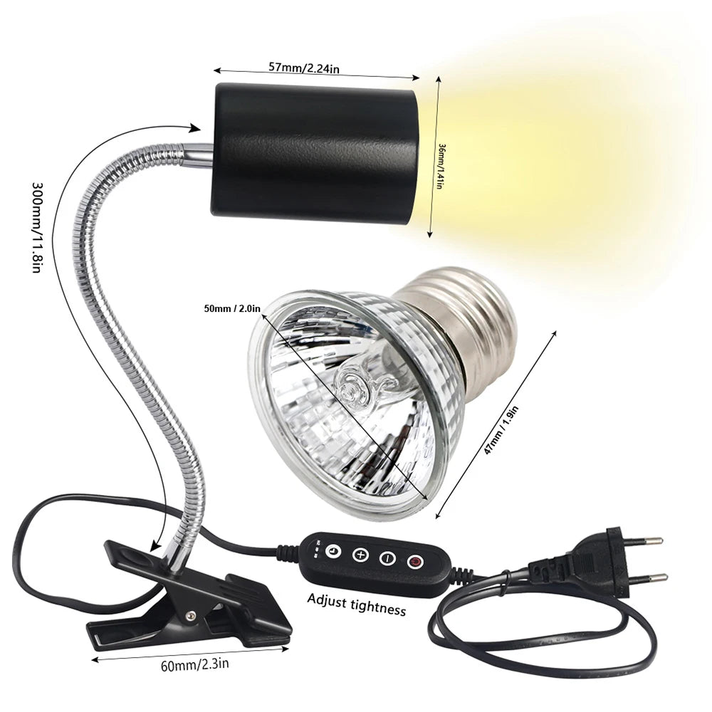 Reptile Heat Lamp Bulb With Clip-on Dimmable UVA UVB