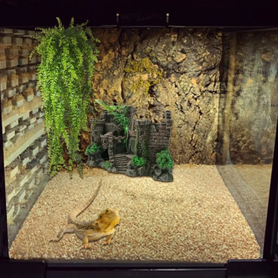 Reptile Resin Castle Decoration For Bearded Dragon Habitat Crested Gecko Vine