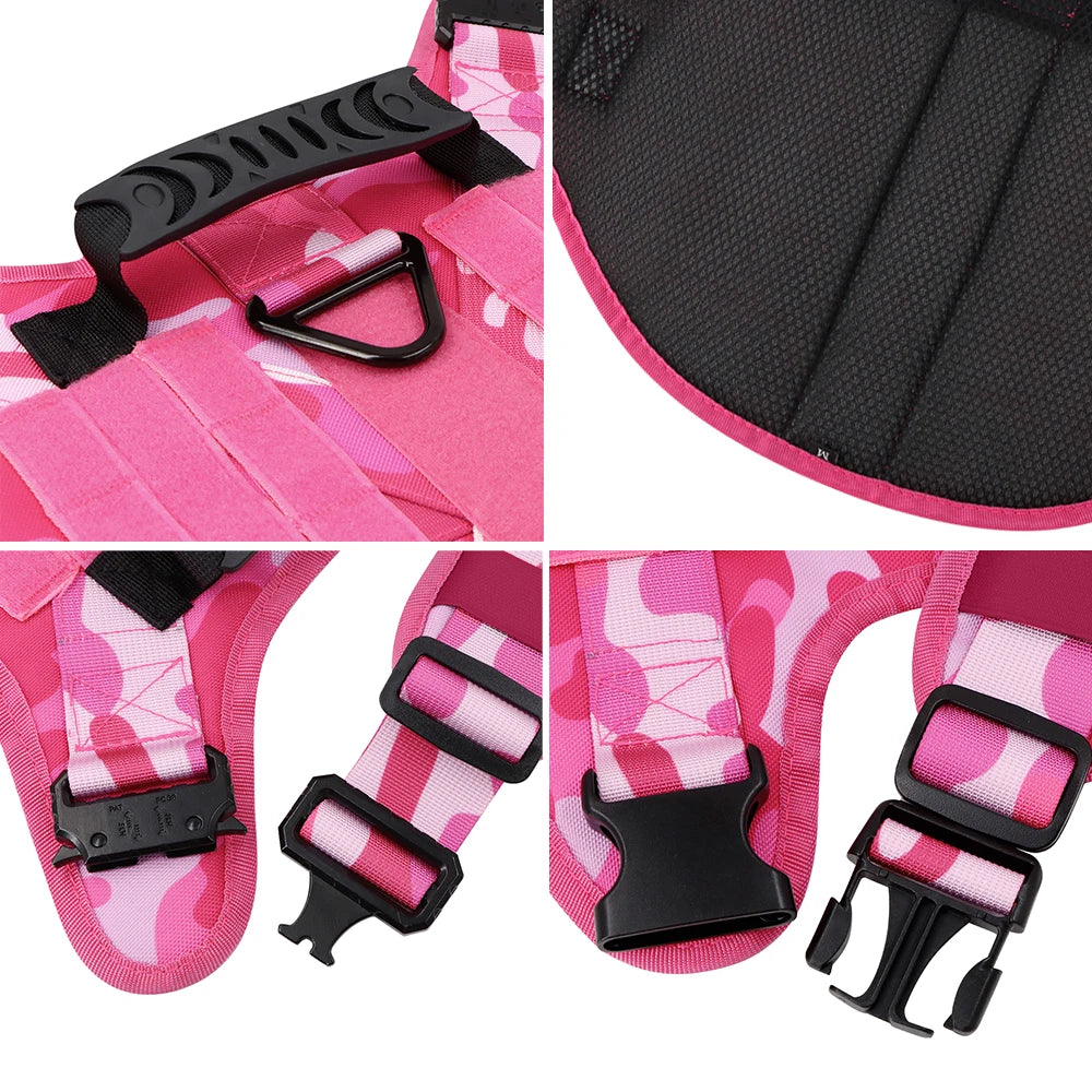 Military Pink Camouflage Adjustable Dog Harness Large Dogs