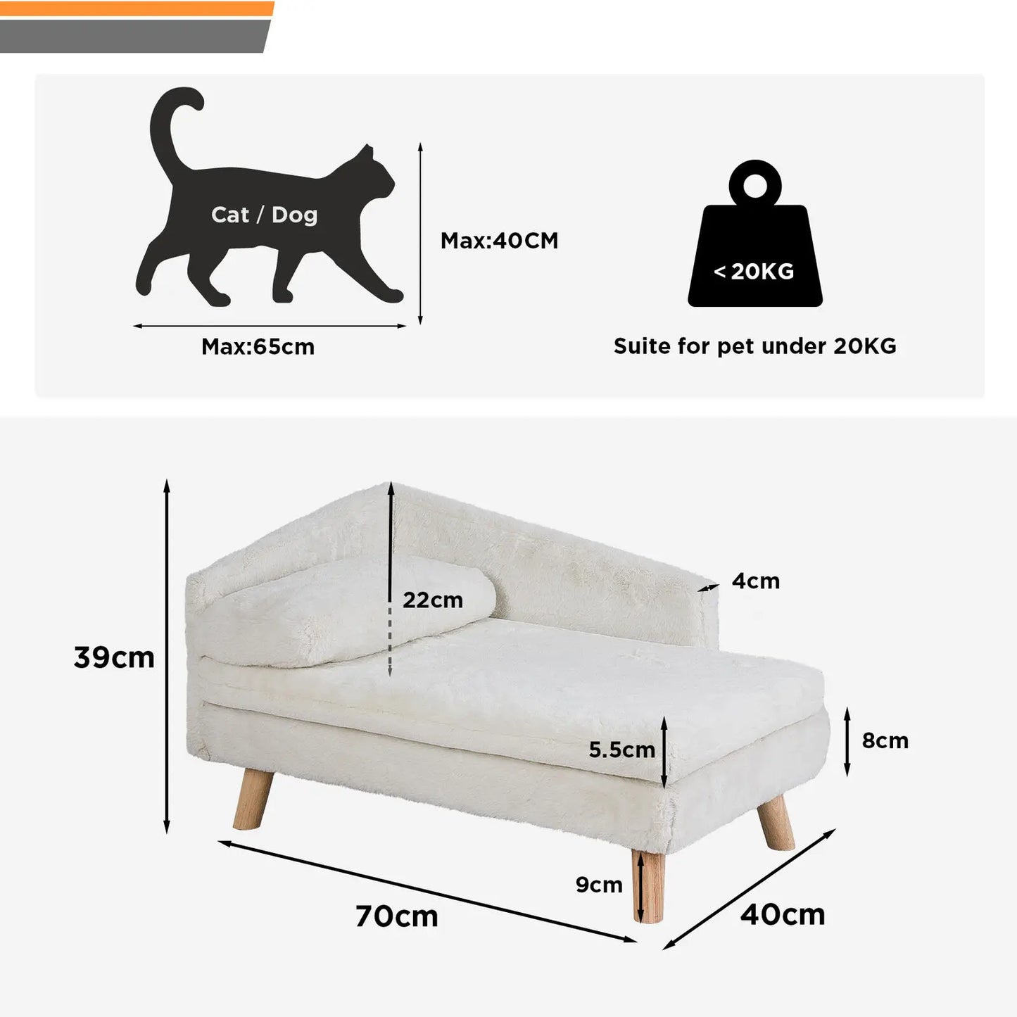 Elevated Pet Bed With Solid Wood Legs For Indoor Pets L Shape Plush Cushion