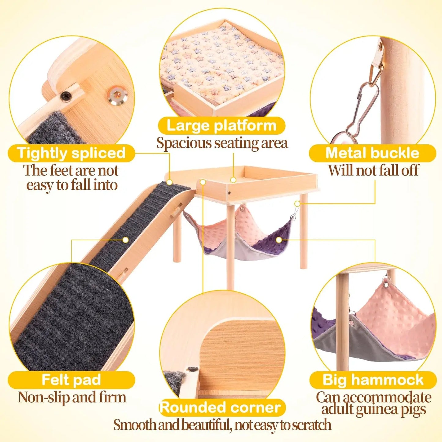 Enlarged Guinea Pig Hammock With Wooden Platform And Stairs