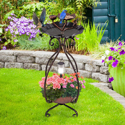 1 Pc Solar Outdoor Bird Bath Feeder Combo with Planter