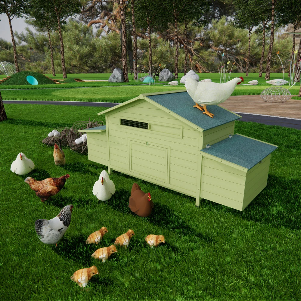 11.12 ft² Large Wooden Chicken Coop Outdoor Hen House with 2 Free-range Doors and Nesting Boxes