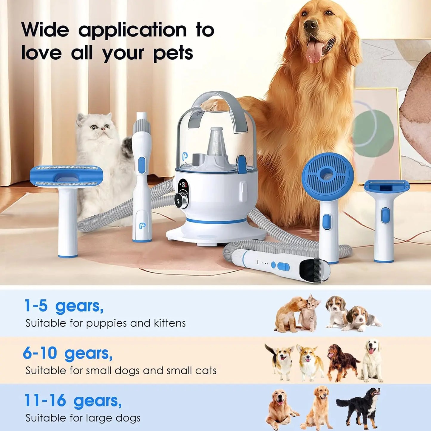 Dog Grooming Kit with 2L Vacuum Suction 99% Pet Hair