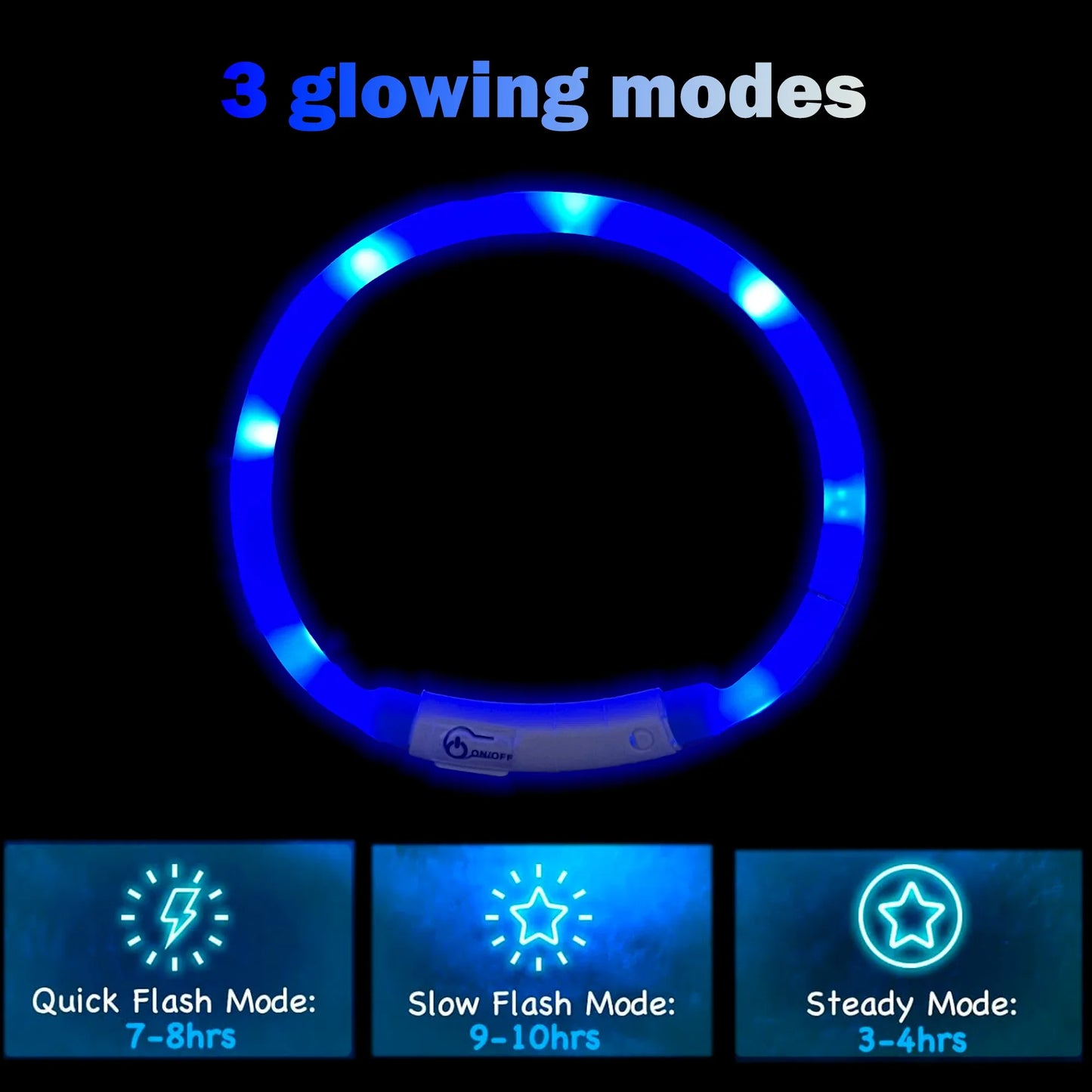 Silicone LED Dog Collar USB Rechargeable Flashing 3 Modes