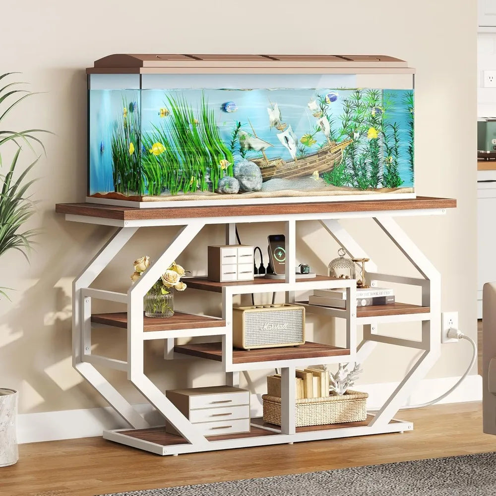 Heavy Duty 55-75 Gallon Fish Tank Aquarium Stand With Power Outlet Marble