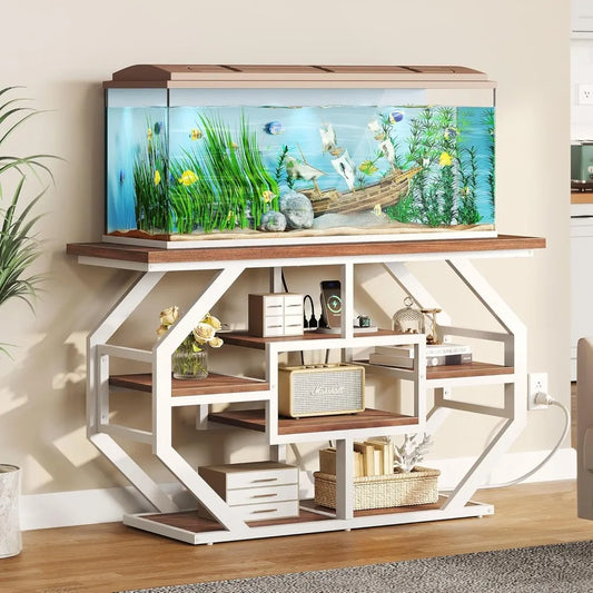 Heavy Duty 55-75 Gallon Fish Tank Aquarium Stand With Power Outlet Marble