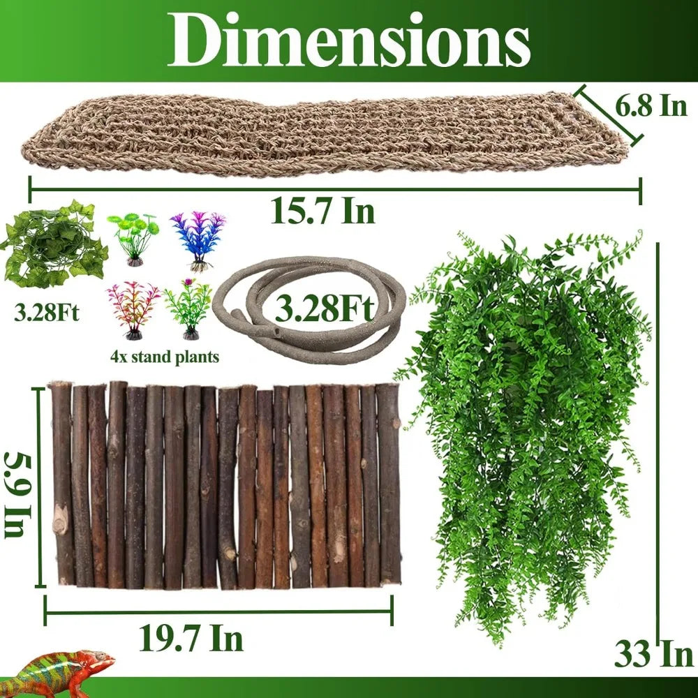 Bearded Dragon Large Hammock Bridge Accessories Jungle Vines With Suction Cups