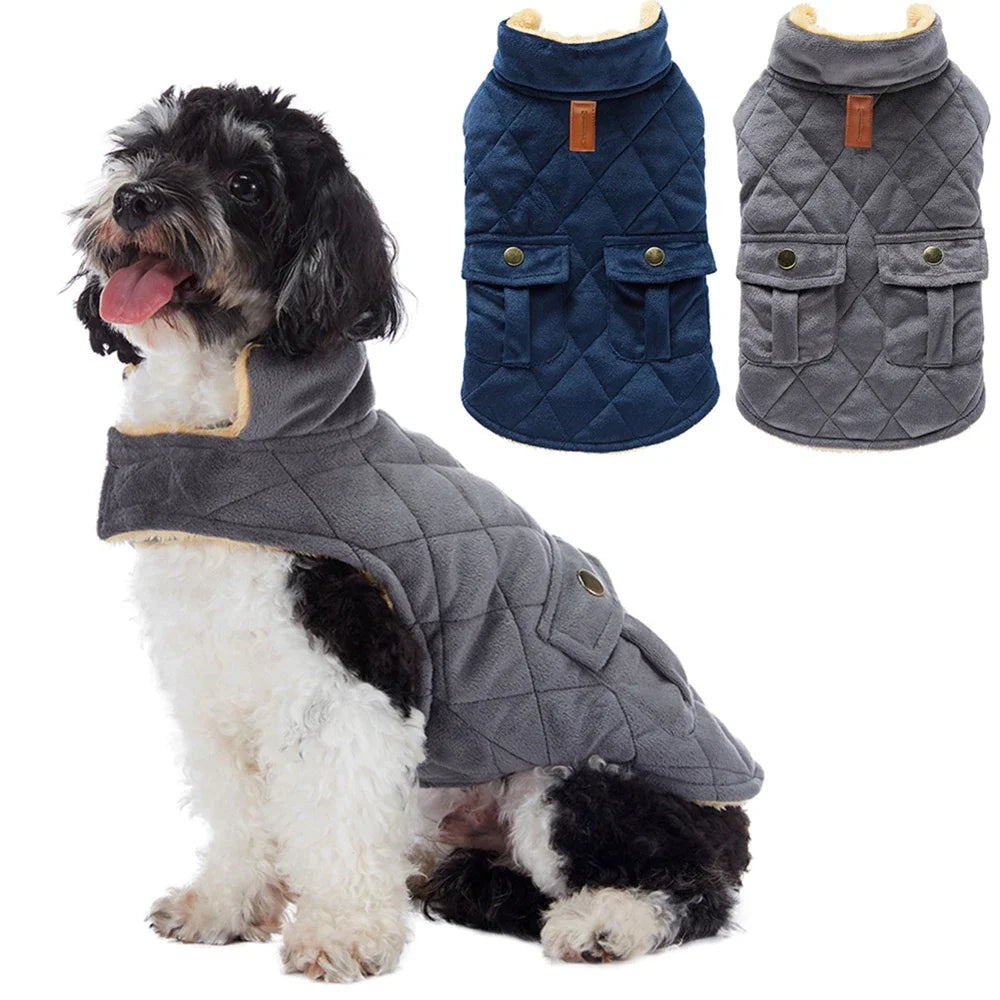 Winter Warm Plush Dog Jacket With Thick Double Pockets