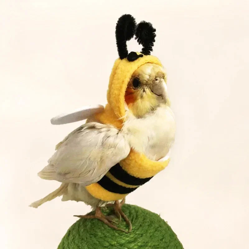 Funny Bee Shaped Bird Clothes Flying Suit Parrot Parakeet Cockatiel Costume Hat
