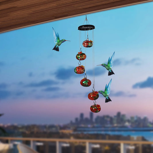 Charming Glass Wind Chime Hummingbird Feeder Outdoor Hanging Bird Feeder