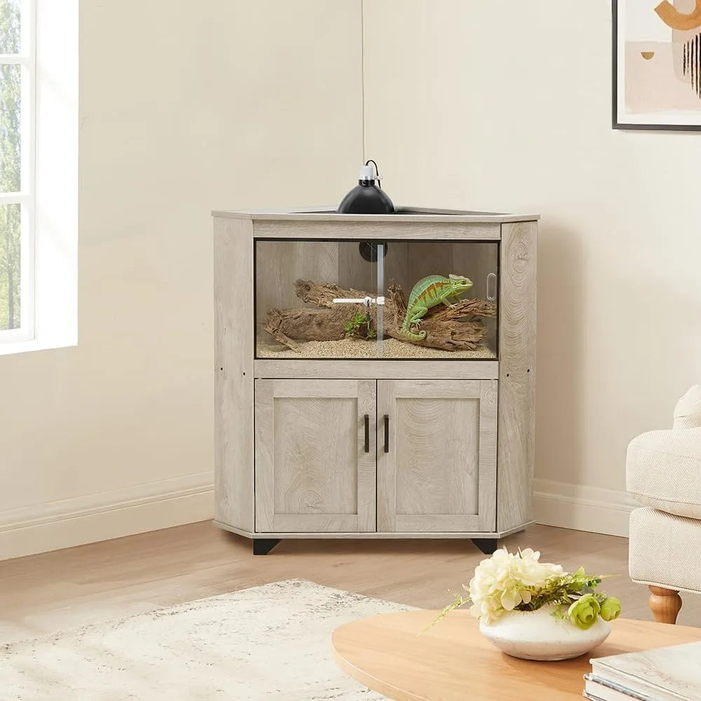 28 Gallon Corner Reptile Tank With Glass Sliding Doors