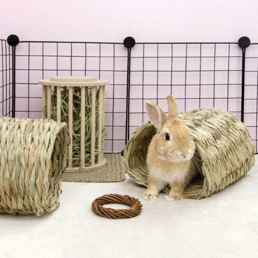 Hamiledyi Rabbit Grass TunnelRabbit Grass Bed Natural Straw Woven Mat Winter Warm Hideaway Hut for Bunny Gerbil Ferrets Chinchi