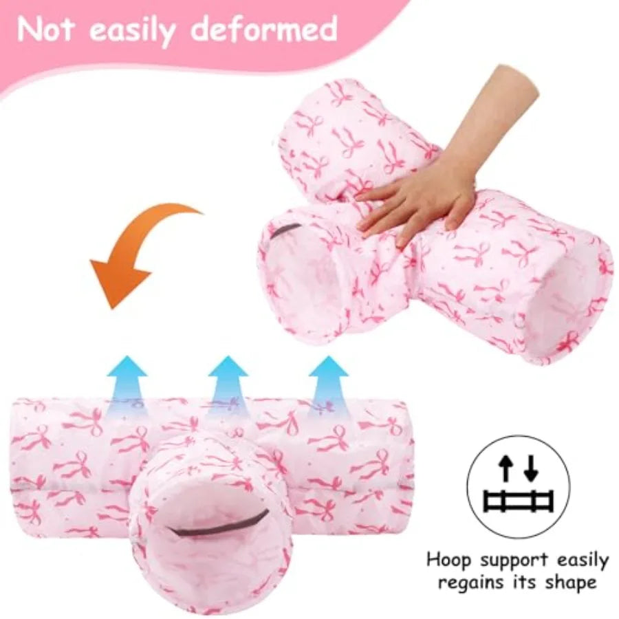 Guinea Pig Tunnel 3 Way Washable Hideout Pink Bow Foldable