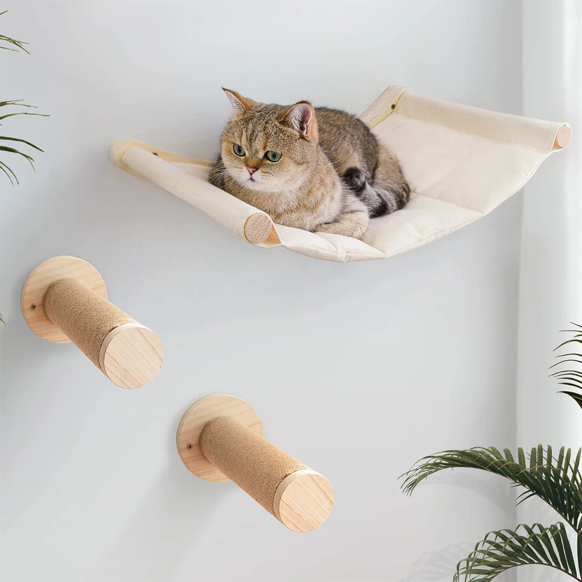 Cat Bed Wall Mounted Hammock For Large Cats Wood And Sisal Rope Shelves Perches Jumping Furniture