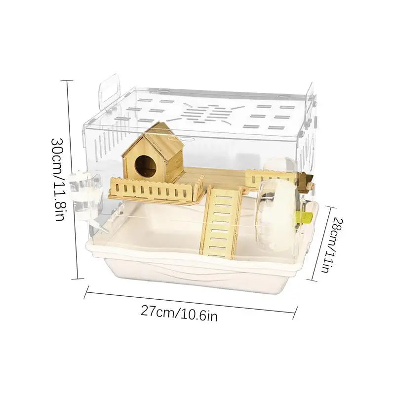 Acrylic Hamster Cage Wooden Small Animal Cage Accessories 2-Layer Small Pet Breathable House For Dwarf Hamsters Mice Gerbils