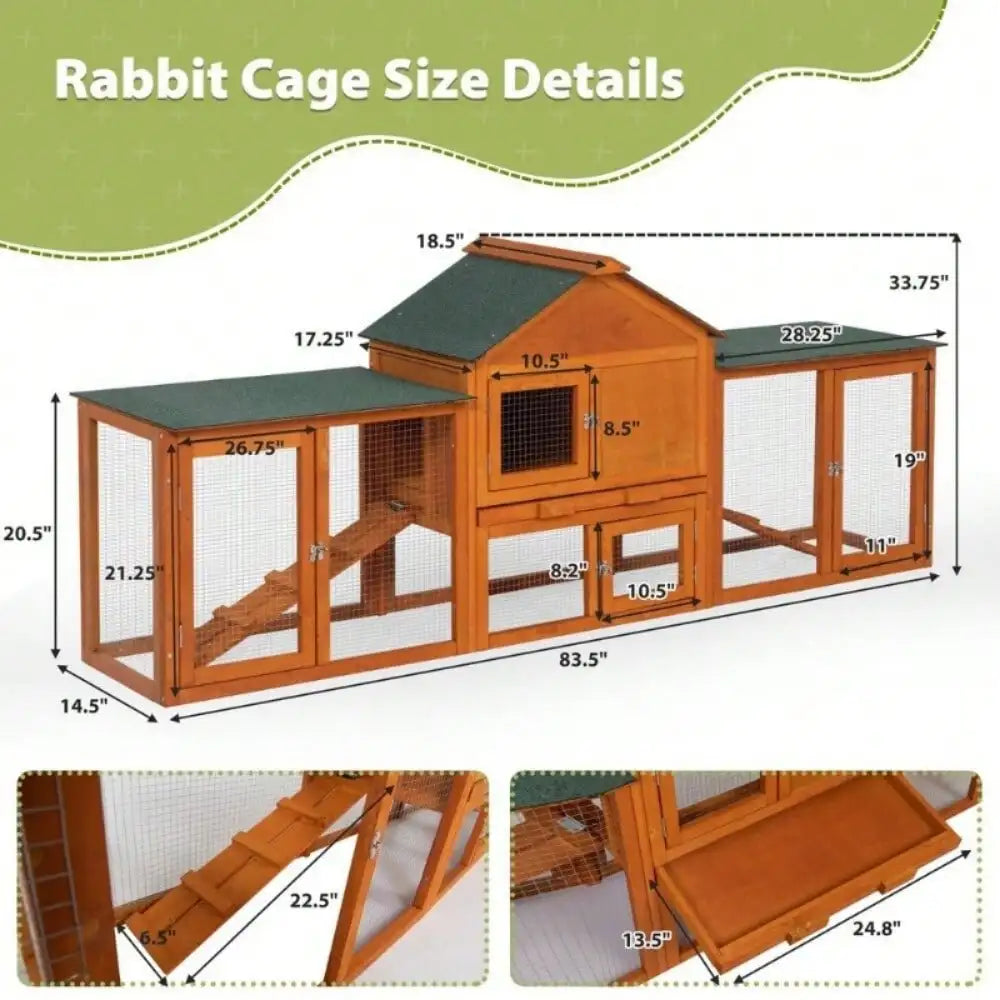 Rabbit Hutch Indoor Bunny Cage Small Animal Pet House Outdoor Wooden Two Tier Design