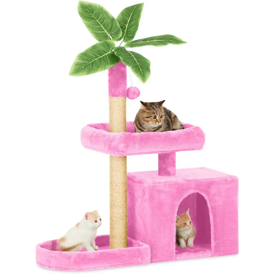31.5" Cat Tree Tower for Indoor with Green Leaves Design