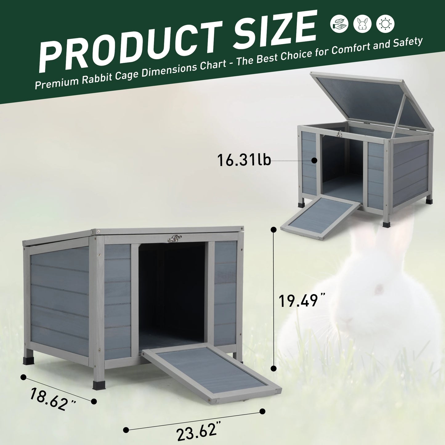 Small Wood Rabbit Hutch Bunny Cage Habitat with Weatherproof Openable Top Door Ramp for Guinea Pigs