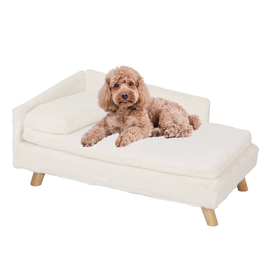 Elevated Pet Bed With Solid Wood Legs For Indoor Pets L Shape Plush Cushion