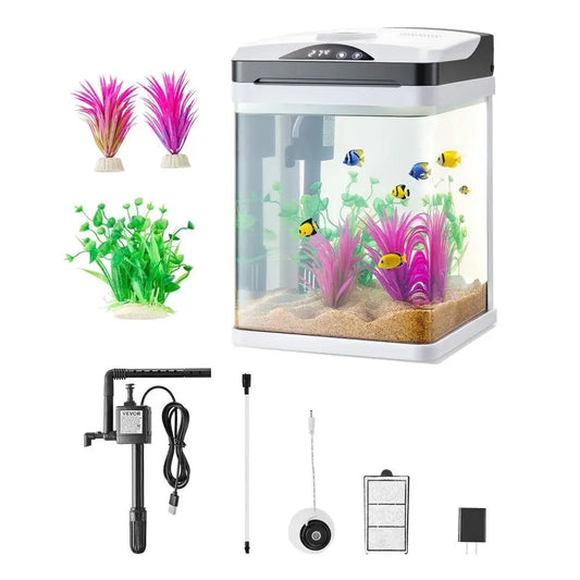 2 Gallon Smart Aquarium Fish Tank Clear Glass Self Cleaning With 7 Color Lighting System