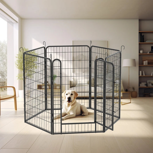 6 Panels Heavy Duty Metal Playpen with Door 39.37 Inch Dog Fence Pet Exercise Pen for Indoor and Outdoor Use