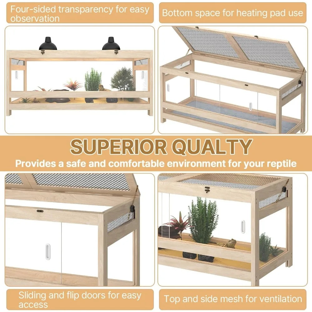 80 Gallon Reptile Enclosure 4x2x2ft Mesh Top With Wood And Acrylic Frame