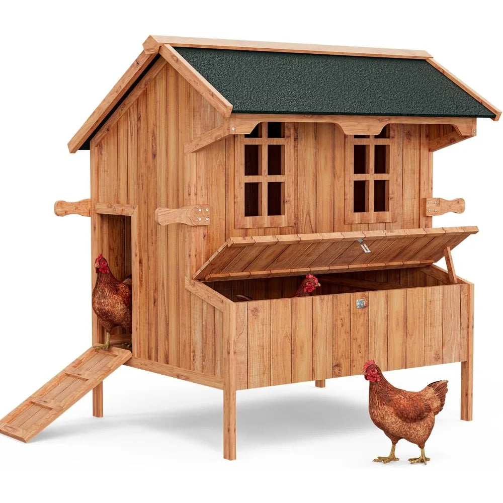 Wooden Outdoor Chicken Coop With Waterproof Roof Nest Boxes