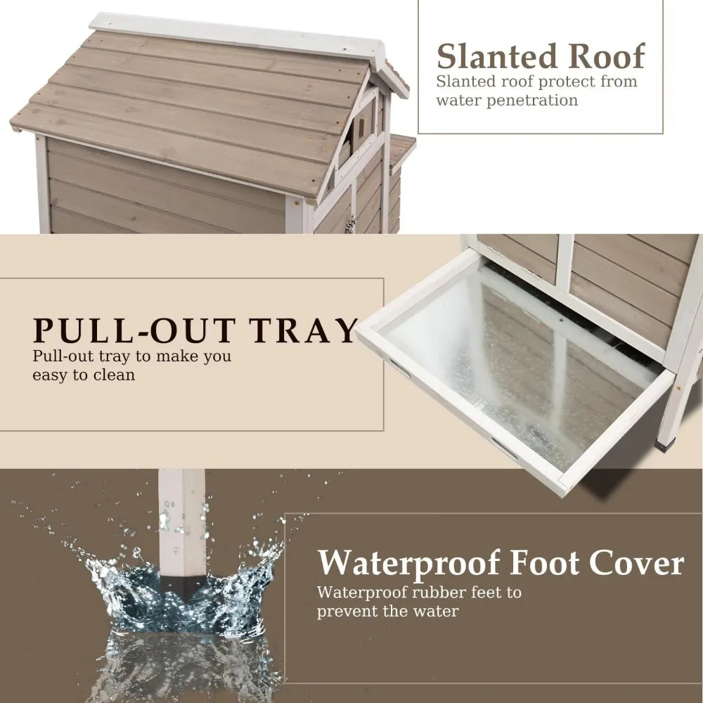 Outdoor Chicken Coop with Removable Trays, Wooden Rabbit Hutch and Poultry Cage featuring Nesting Box, Suitable for Indoor Hen H