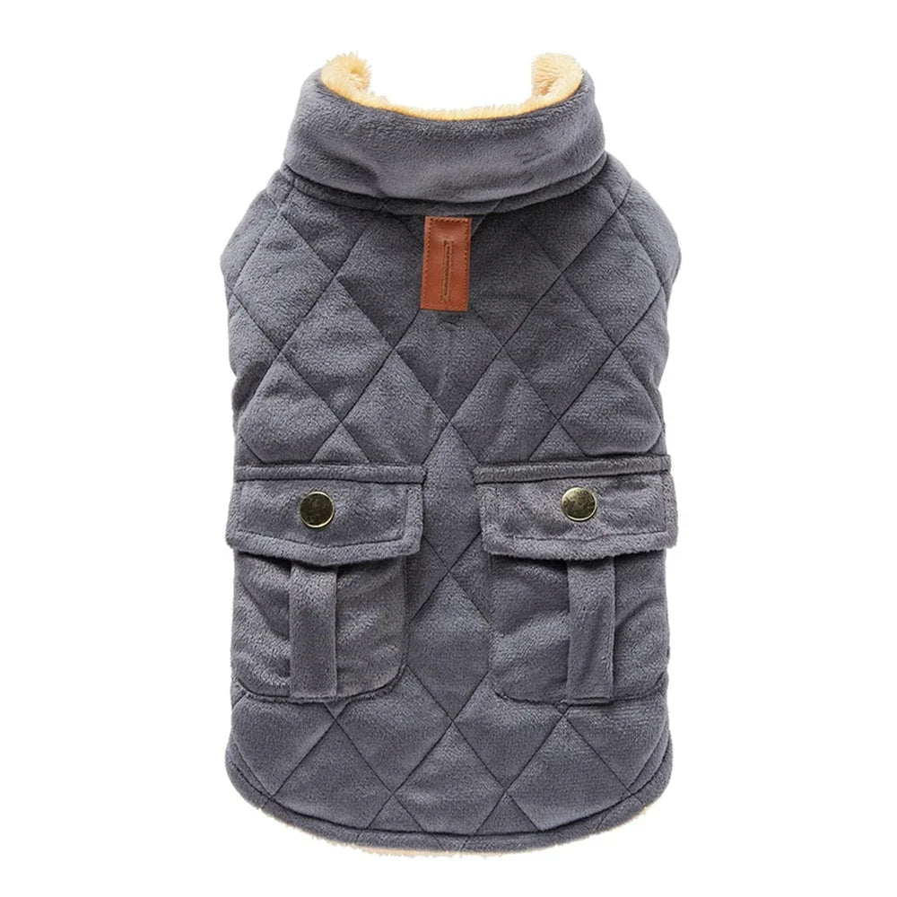 Winter Warm Plush Dog Jacket With Thick Double Pockets