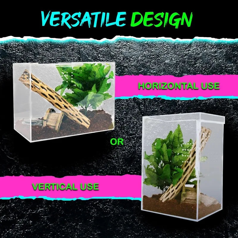 Tarantula Enclosure XL (10”x7”x14”) Reptile Terrarium w/Sliding Magnetic Door-Great Reptile Tank for Terrestrial or Arboreal Ani