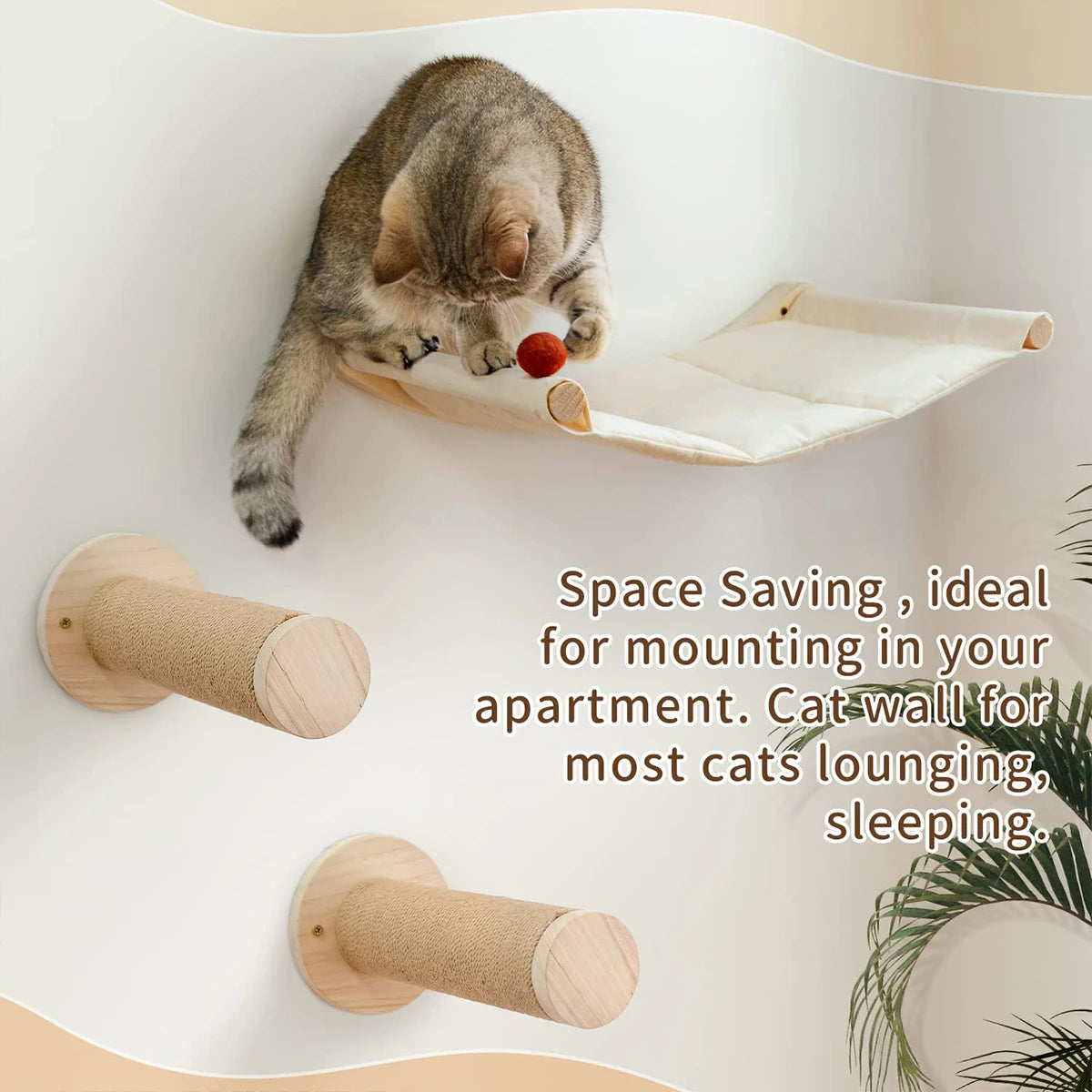 Cat Bed Wall Mounted Hammock For Large Cats Wood And Sisal Rope Shelves Perches Jumping Furniture
