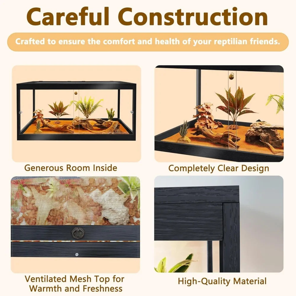 60 Gallon Prolee Reptile Enclosure With Metal Mesh Roof And Lockable Door Black