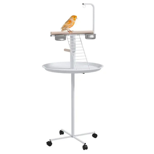 Mobile Bird Stand With Wheels For Parrots And Stainless Steel Bowls
