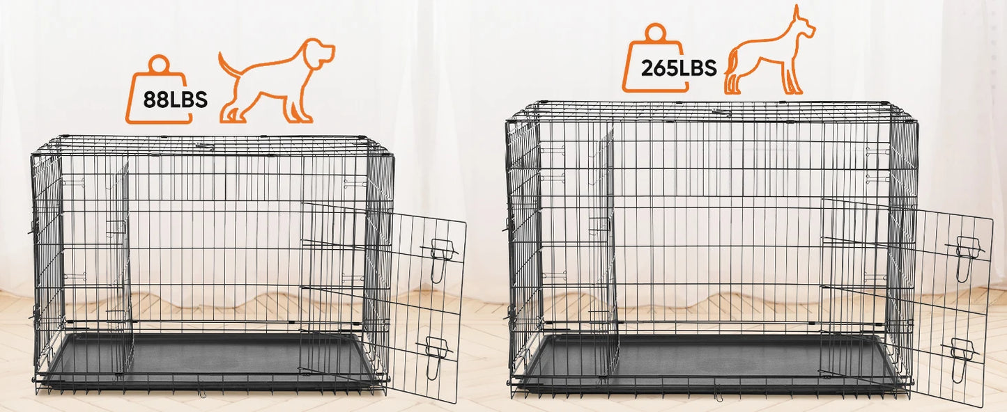 JHK Double Door Folding Metal Wire Dog Cage Extra Large Kennel