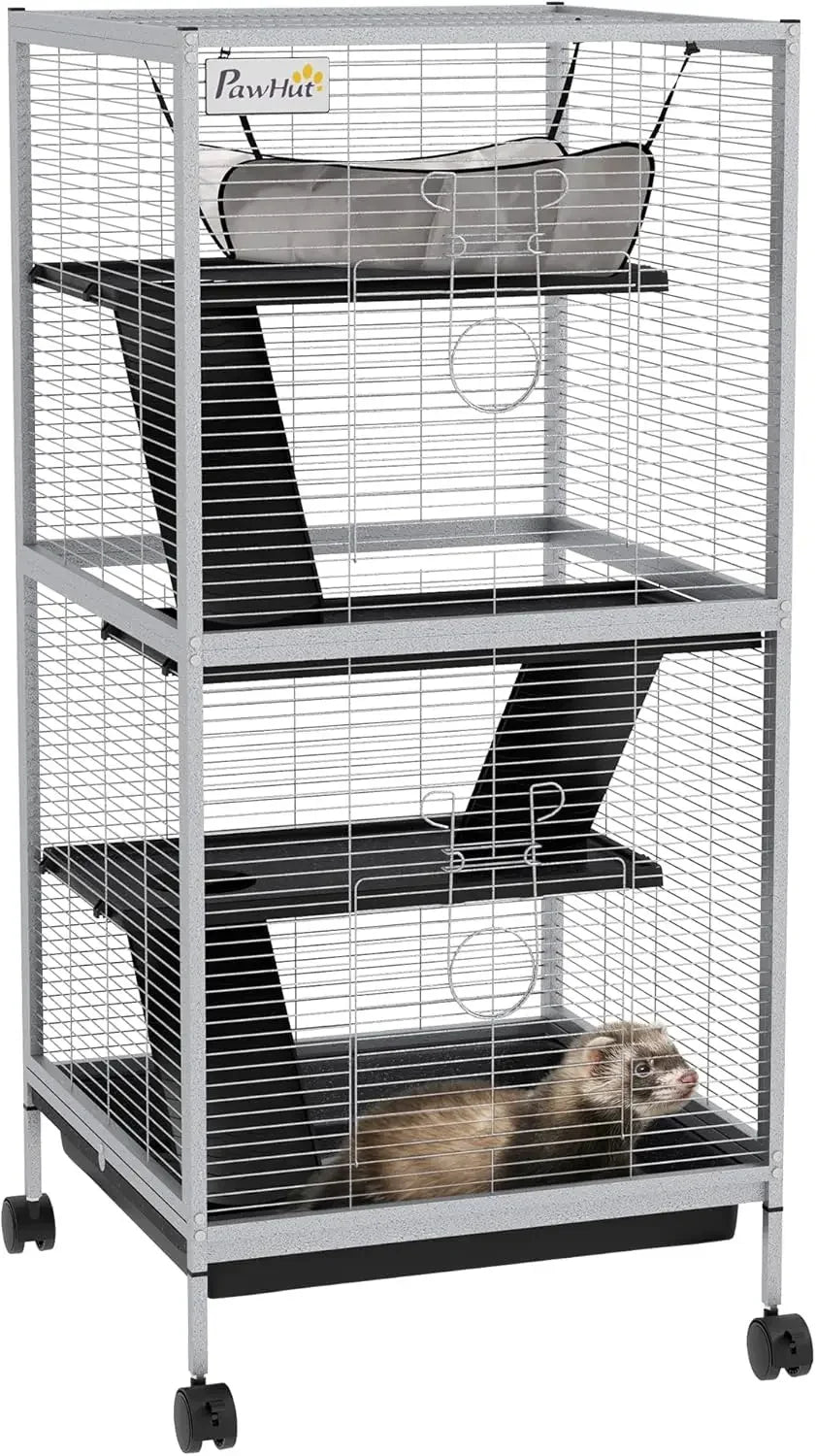 Metal Small Animal Cage Rolling Big For Ferret Chinchilla Sugar Glider With Hammock And 4 Tiers Removable Tray