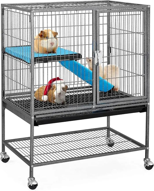 Metal 34'' Ferret Cage Critter Cage Indoor for Adult Rats Rabbits Ferrets Chinchillas 2-Tiers Small Animal