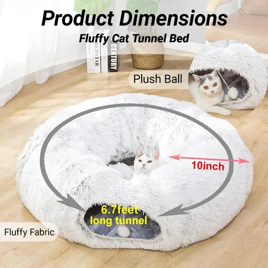 Warm Fluffy Plush Cat Dog Tunnel Bed 3 Ft Diameter Crinkle Collapsible