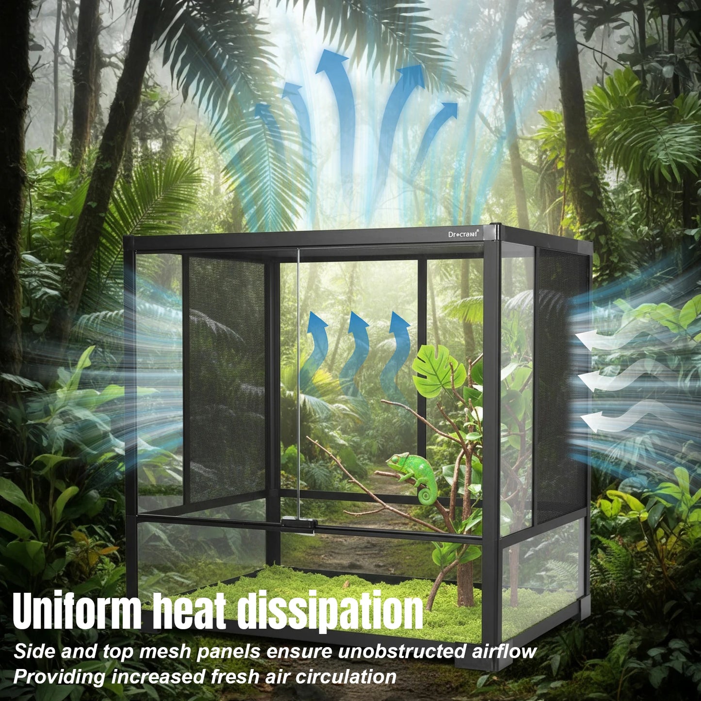 Glass Terrarium Front Reptile Tank With Top Screen Ventilation Escape Proof Lid