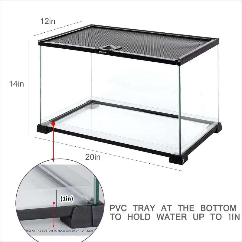 Full Glass 15 Gallon Reptile Tank with Top Screen Ventilation