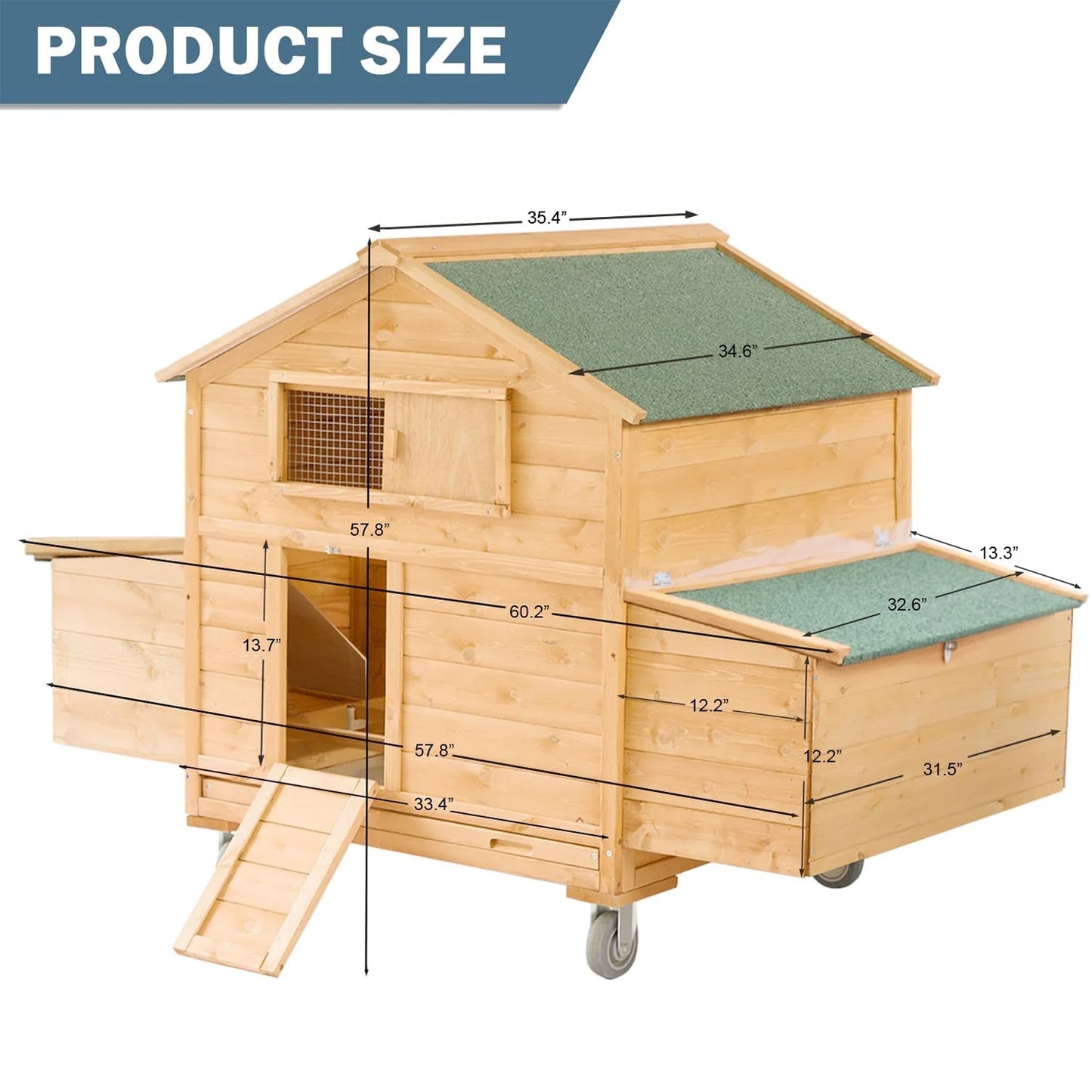 Mobile Wooden Chicken Coop On Wheels For Six To Eight Chickens With Nesting Box