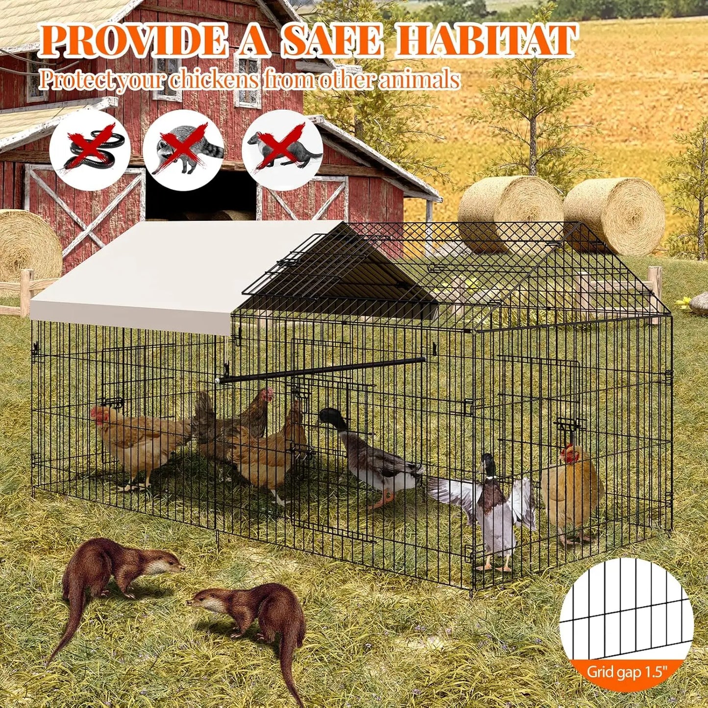 Metal Chicken Coop Portable Poultry Cage Outdoor Backyard Farm Rabbit Duck Chicken Run
