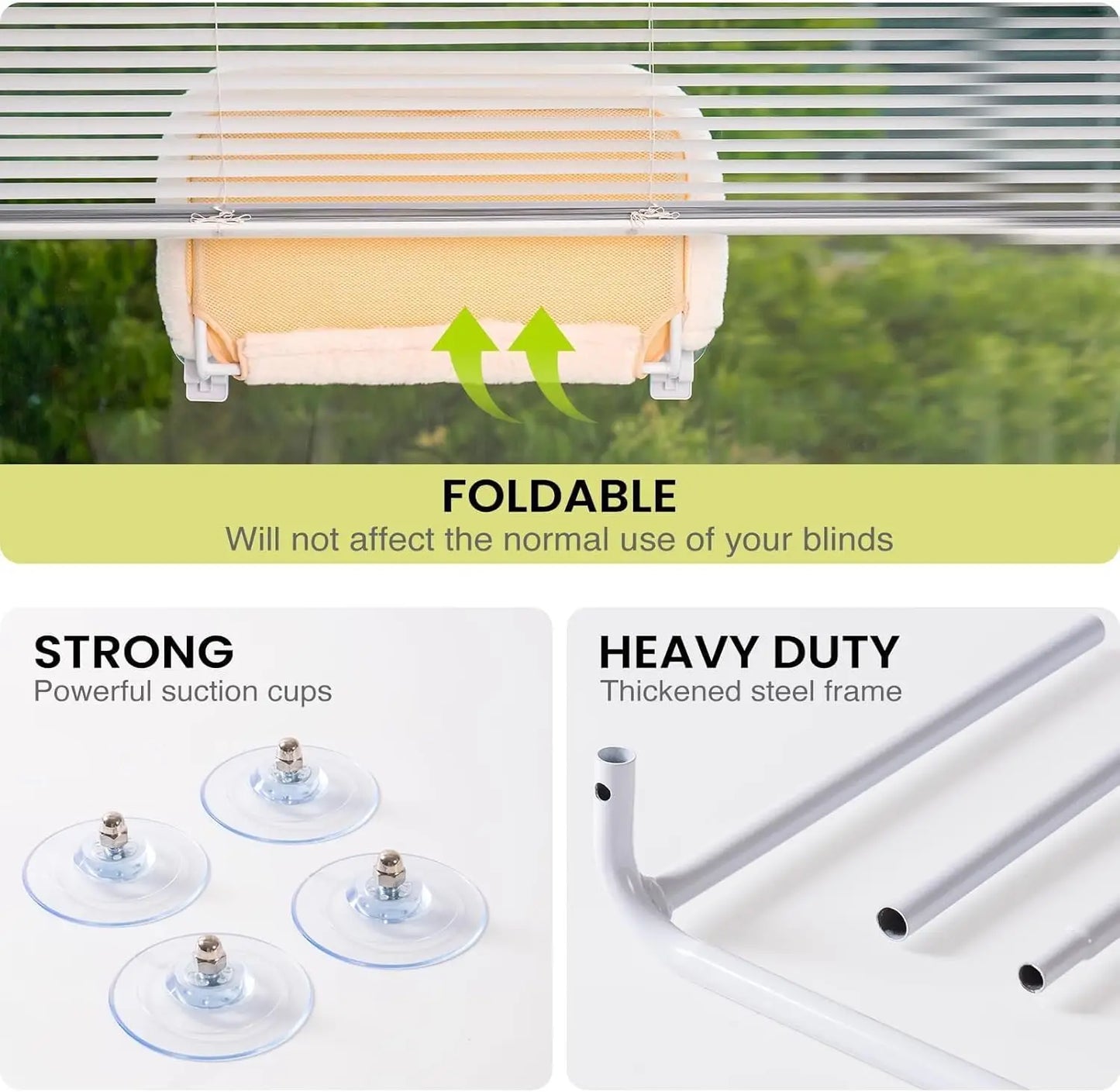 Mewoofun Foldable Cat Window Perch with Strong Suction Cups Cordless Cat Hammock Removable Soft Cover in White Brown and Green
