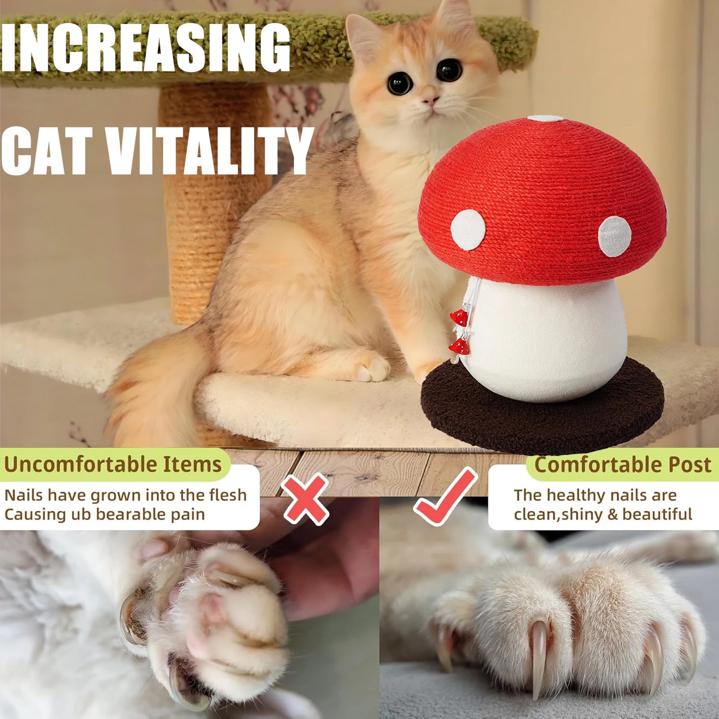 Red Mushroom Shaped Sisal Cat Scratching Post Durable and Non Falling Great for Paw Care and Furniture Protection Easy to Assemble
