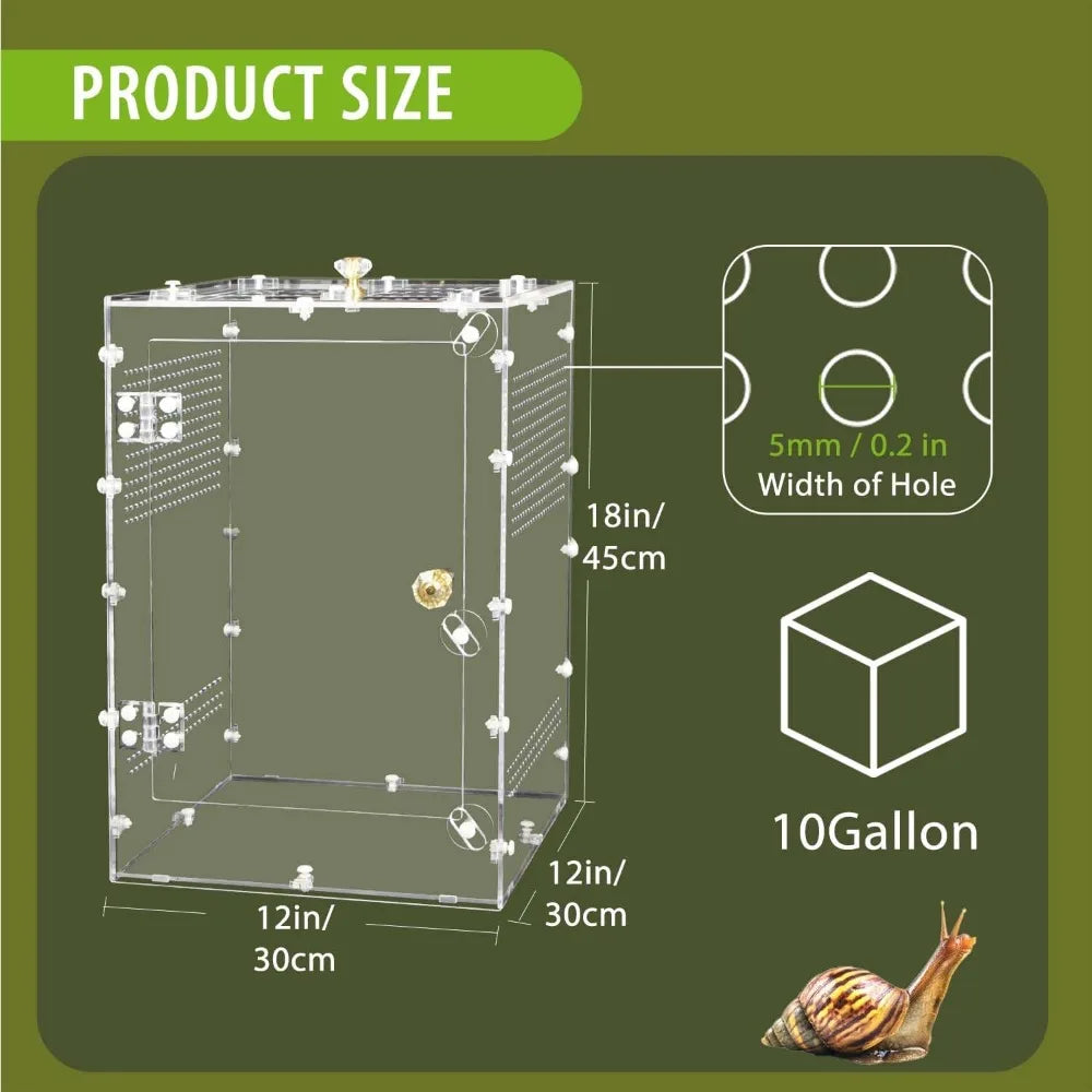 Acrylic Reptile Tank 10 Gallon Enclosure Front Opening Door