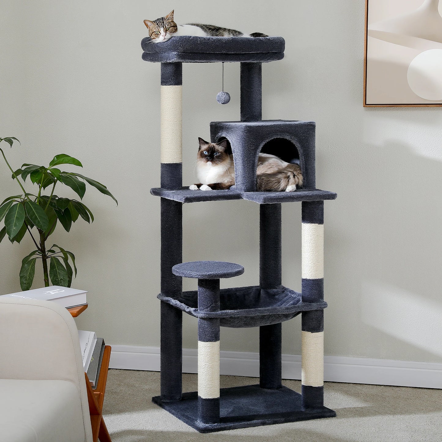 Cat Tree for Indoor Cats 5 Level Cat Tower with Large Hammock Sisal Covered Scratching Posts Cozy Condo Top Perch