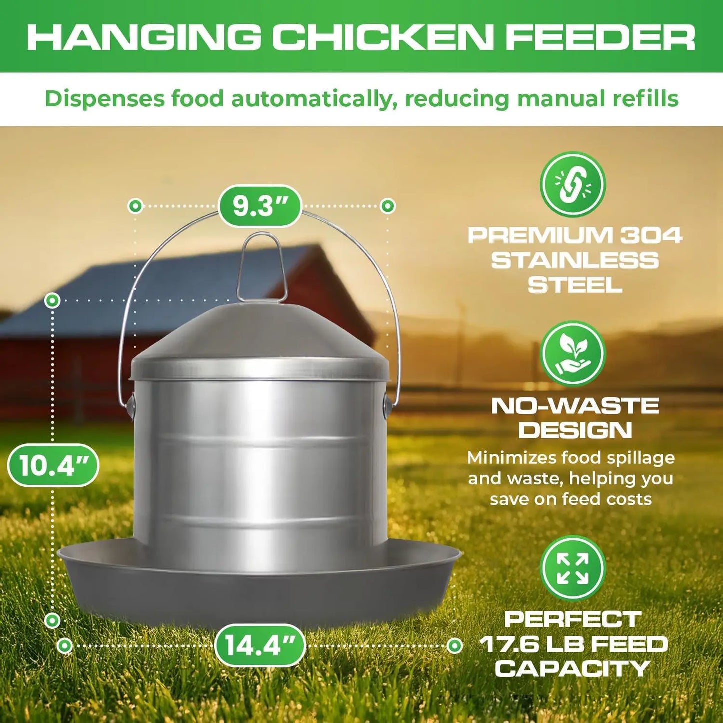 Stainless Steel Hanging Chicken Feeder No Waste Food Grade